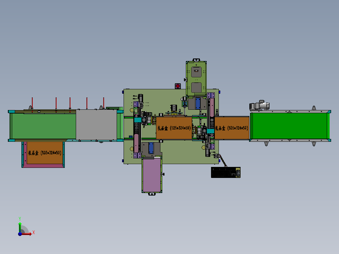 礼盒在线自动贴标机(扫码_双面贴标_出料机) 3D模型（SolidWorks设计，提供step(stp)_x_t文件）前视图