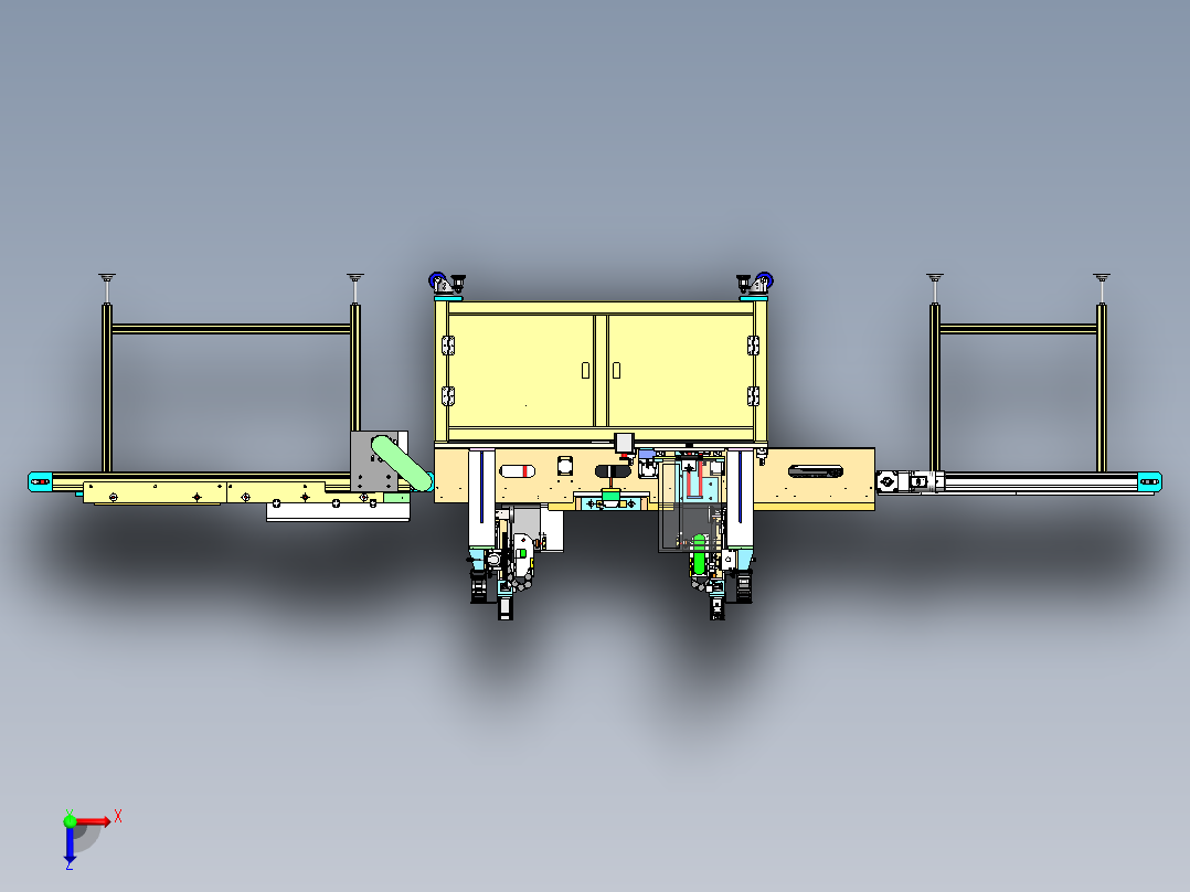 礼盒在线自动贴标机(扫码_双面贴标_出料机) 3D模型（SolidWorks设计，提供step(stp)_x_t文件）俯视图