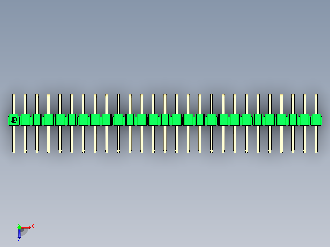 彩色公排针 100mil 2.54mm 系列-DS1022_green_2x27p_100mil_TypeD_rev1.0俯视图