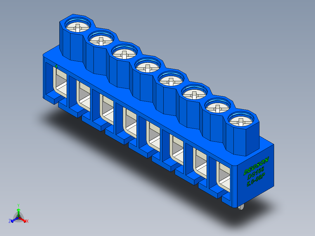 DEGSON DG166 系列 5.0mm 接线端子-DG166-5.0-08P-12-00AH正等轴测图