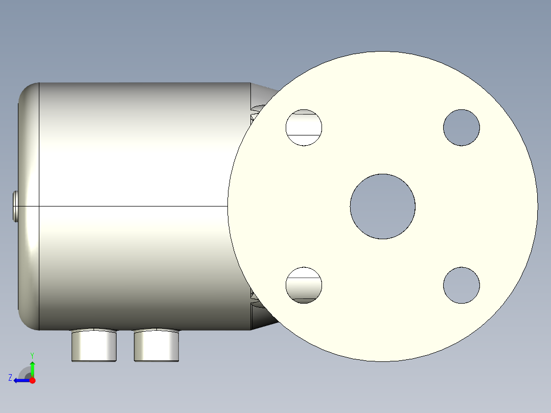 7DKPOMCP NC 气动隔膜阀常闭与固定法兰钻孔PN10 16。面对面根据EN 558-1 PP-H右视图