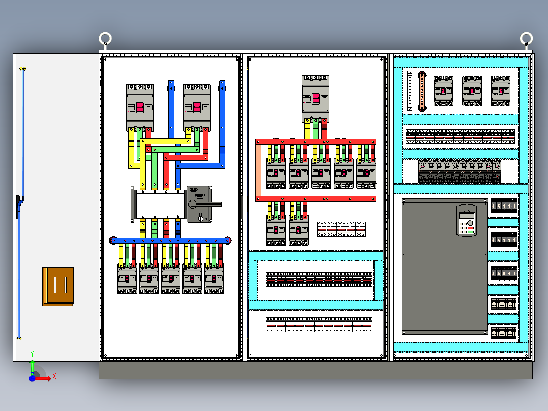 三柜组装双电源630A正装变频器控制柜前视图