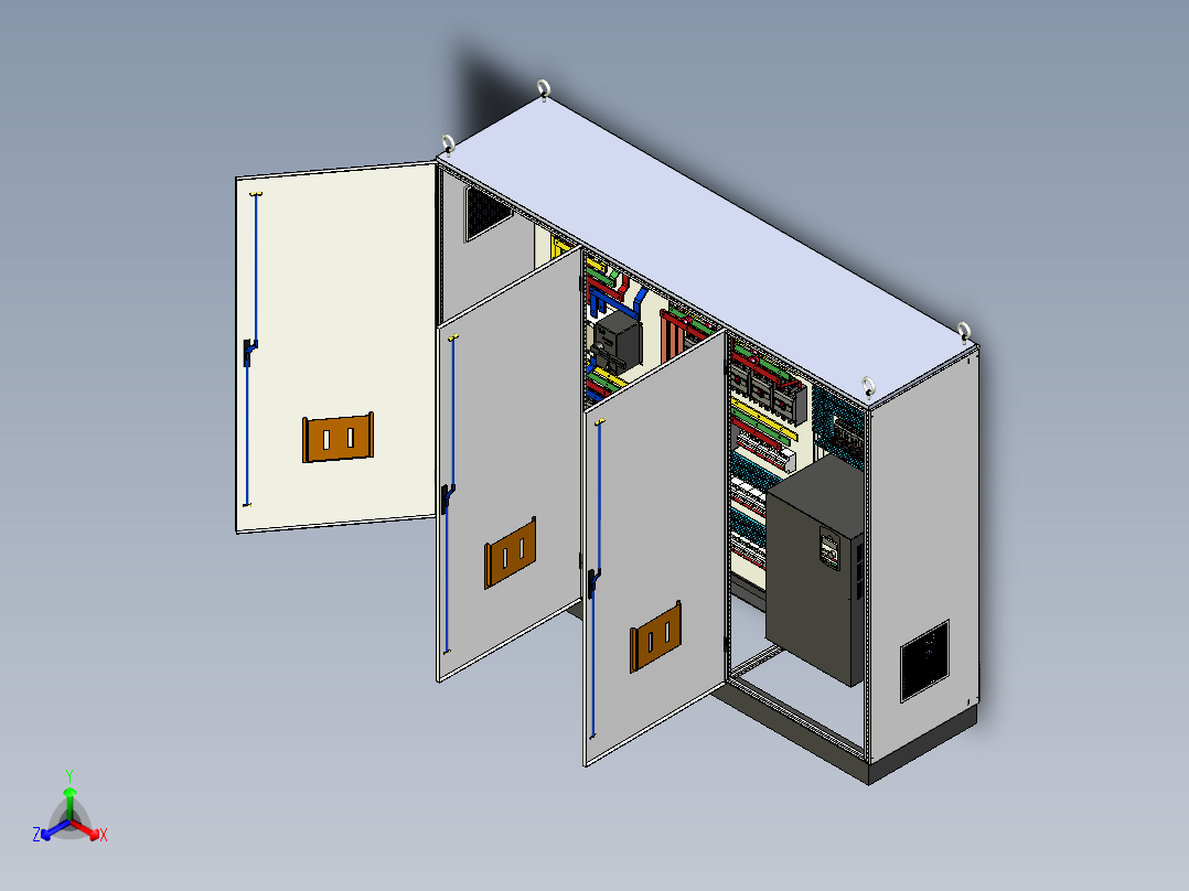 三柜组装双电源630A正装变频器控制柜正等轴测图