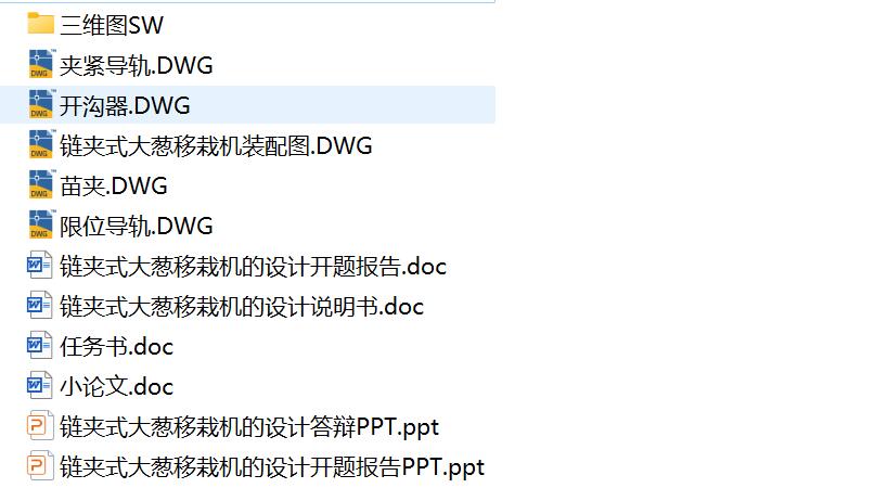 链夹式大葱移栽机的设计【三维SW+5张CAD图纸+说明】