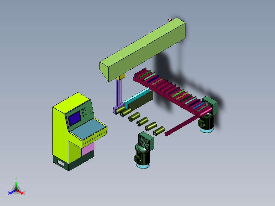 外圆无心磨上下料装置正等轴测图