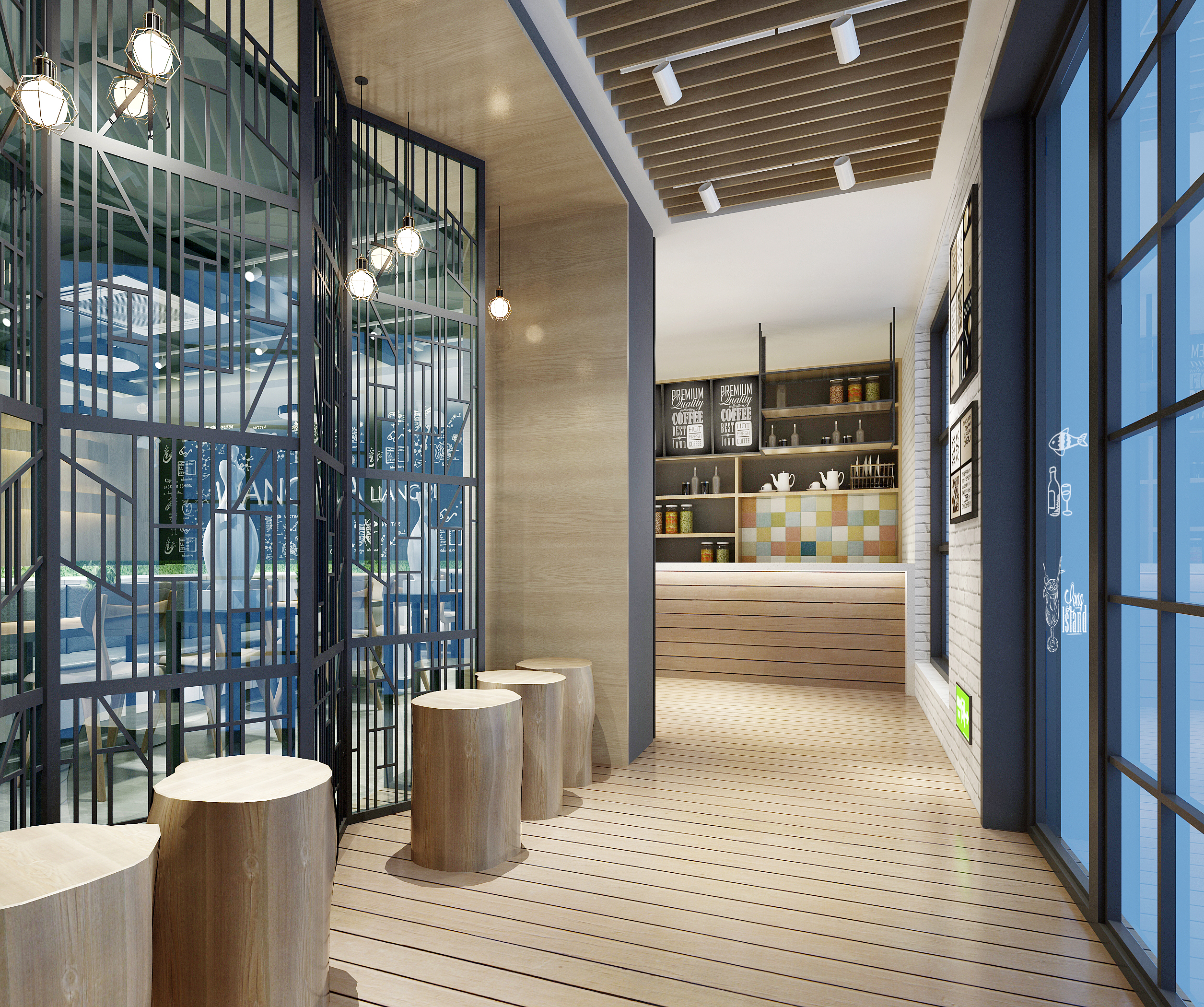 LOFT工业风格主题餐厅快餐厅早餐店咖啡厅设计CAD施工图3D效果图