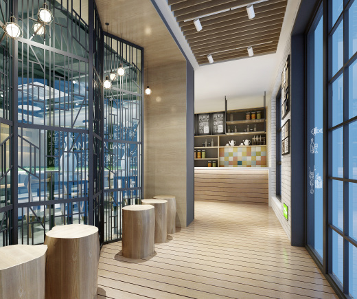 LOFT工业风格主题餐厅快餐厅早餐店咖啡厅设计CAD施工图3D效果图缩略图