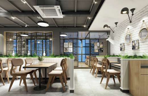 LOFT工业风格主题餐厅快餐厅早餐店咖啡厅设计CAD施工图3D效果图缩略图
