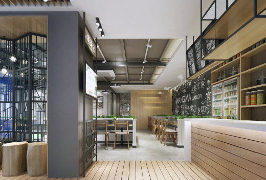LOFT工业风格主题餐厅快餐厅早餐店咖啡厅设计CAD施工图3D效果图缩略图