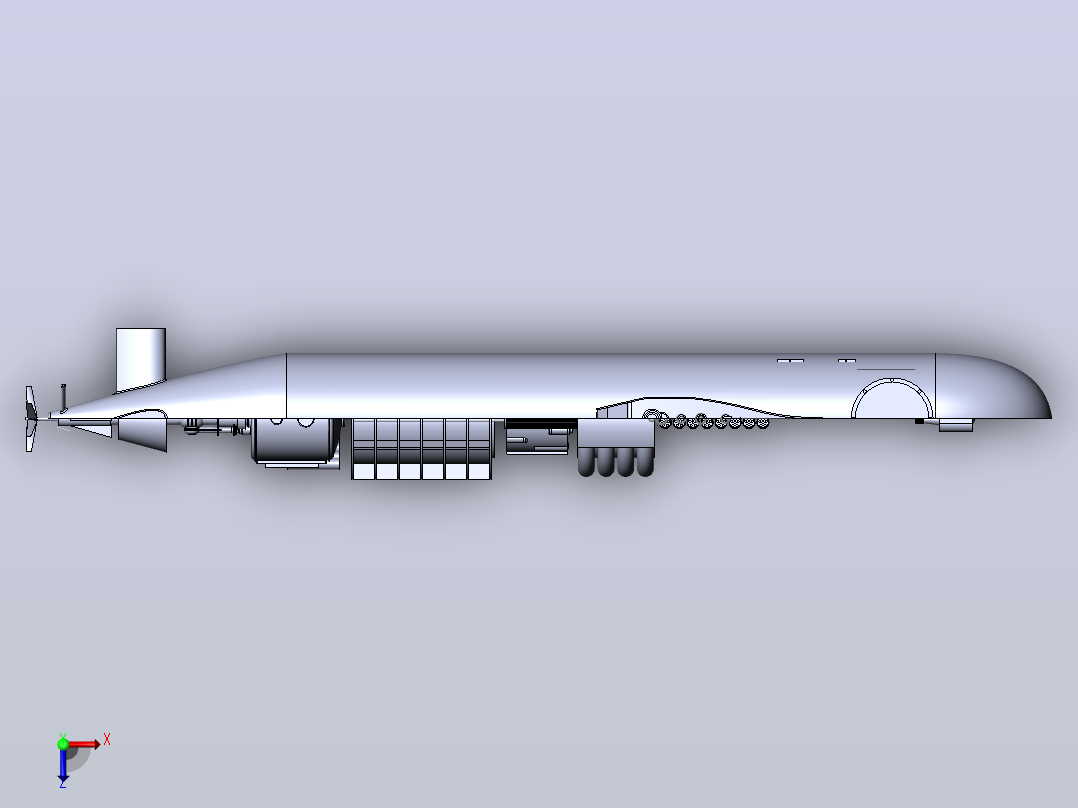 潜艇内部演示结构3D图纸 Solidworks设计俯视图