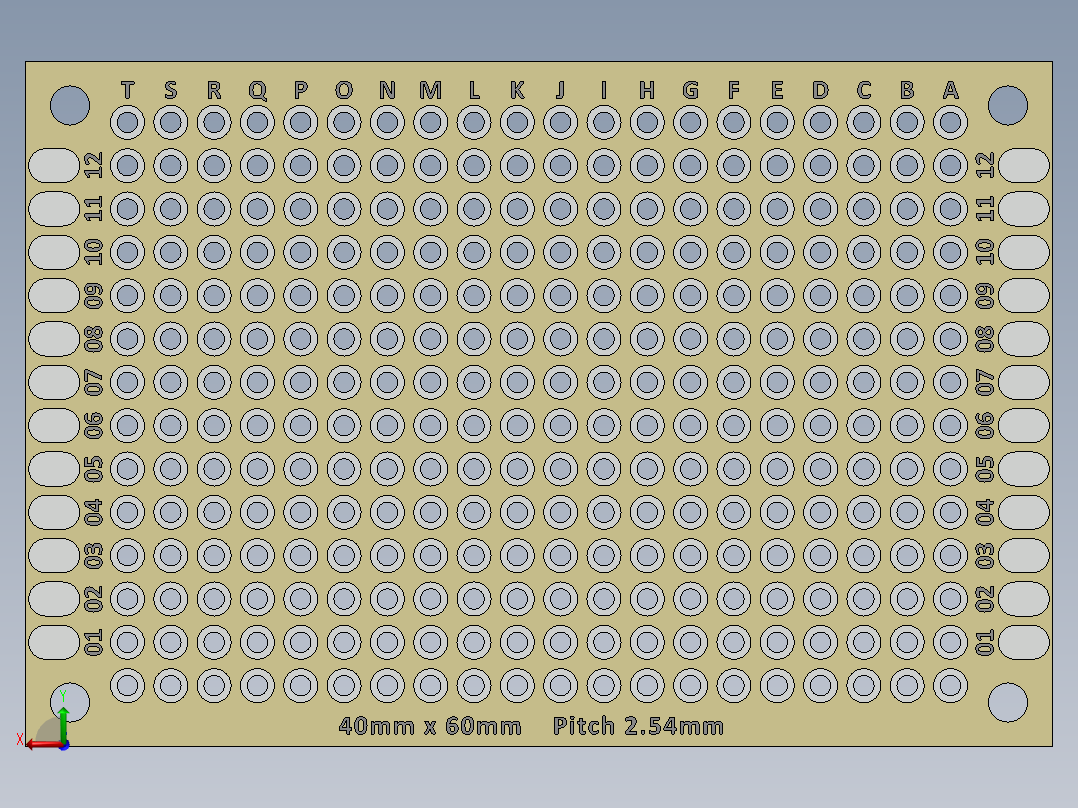 电容器 二极管 电阻器-40mm x 60mm Proto PCB Tan后视图