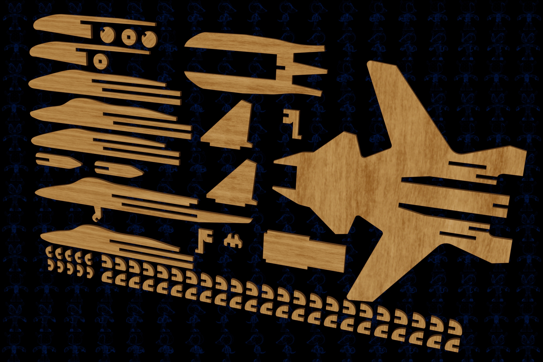 激光下料拼图战机AutoCAD, Parasolid, SOLIDWORKS 2016, STEP _ IGES