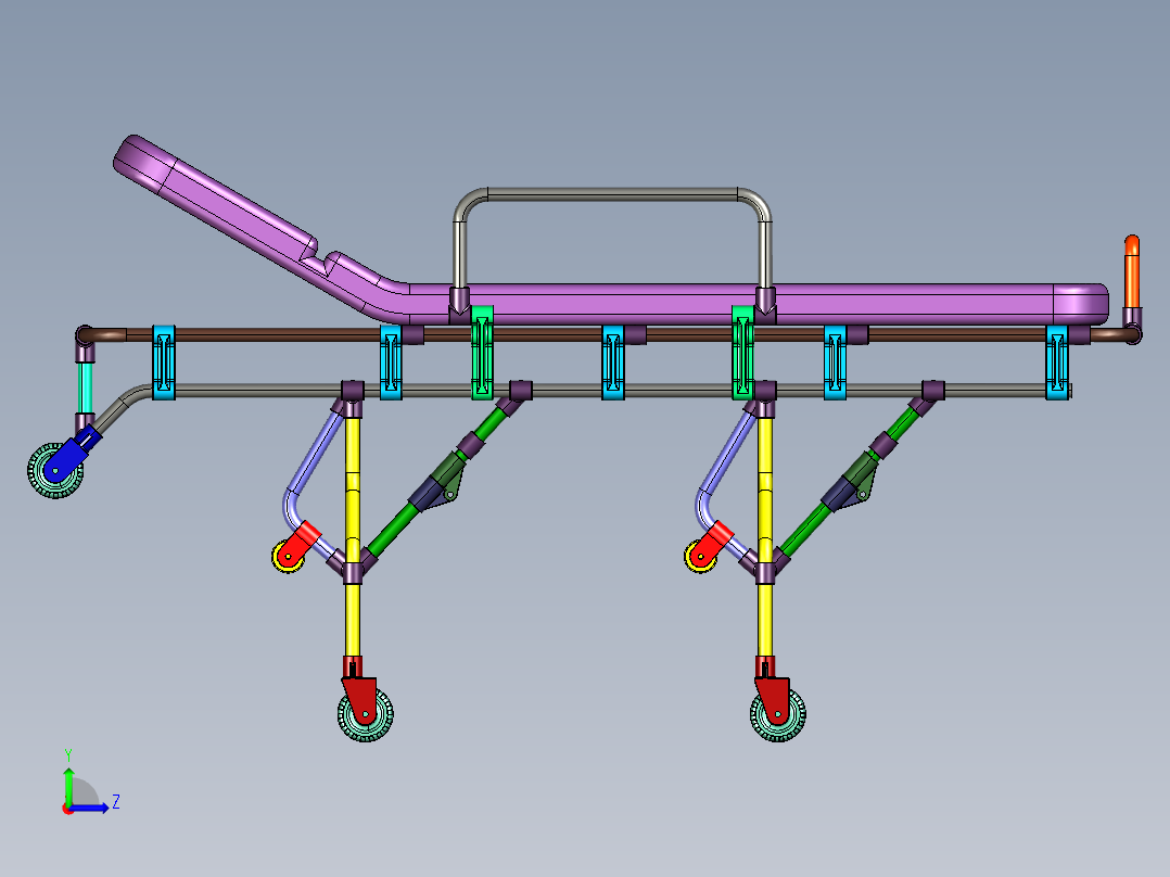 自动上车担架伤员救护担架车左视图