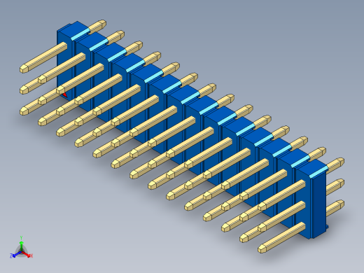 彩色公头100mil（2.54mm）系列-DS1021_blue_3x14p_100mil_Type1_rev1.0正等轴测缩略图