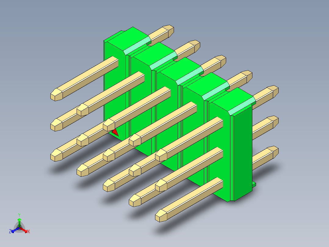 彩色公头100mil（2.54mm）系列-DS1021_green_3x05p_100mil_Type1_rev1.0正等轴测图