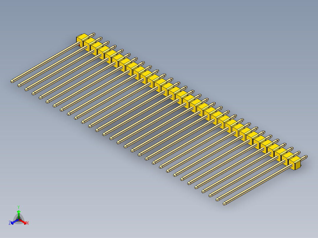 彩色公头100mil（2.54mm）系列-DS1021_yellow_1x31p_100mil_Type43_rev1.0正等轴测图