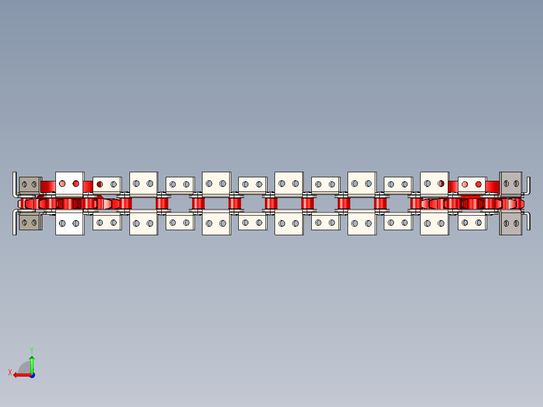 双节距 2080 输送链，带附件 K2 1X1 和 2X2 以及链轮---stp后视图