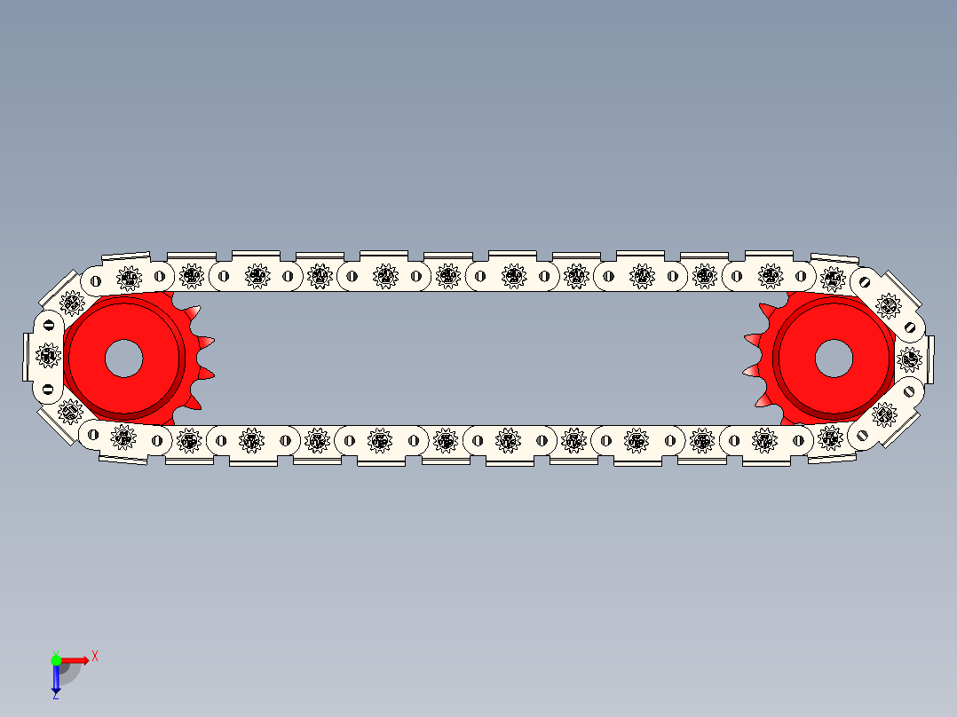 双节距 2080 输送链，带附件 K2 1X1 和 2X2 以及链轮---stp俯视图