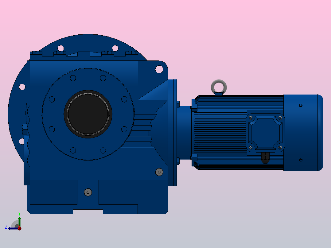 SAF97法兰空心轴安装斜齿-蜗轮蜗杆减速机SAF97-YV2.2-4P-187.89-M1-0°-B右视图