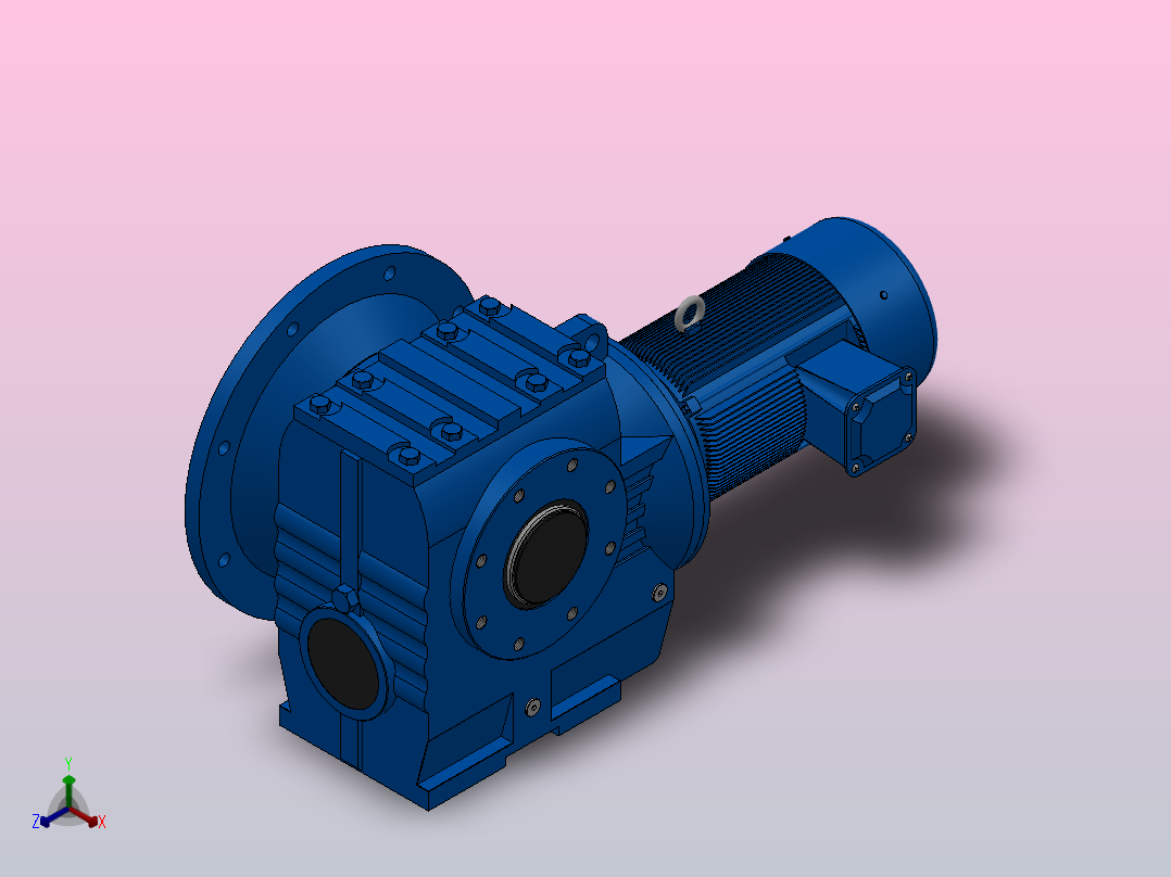 SAF97法兰空心轴安装斜齿-蜗轮蜗杆减速机SAF97-YV2.2-4P-187.89-M1-0°-B正等轴测图