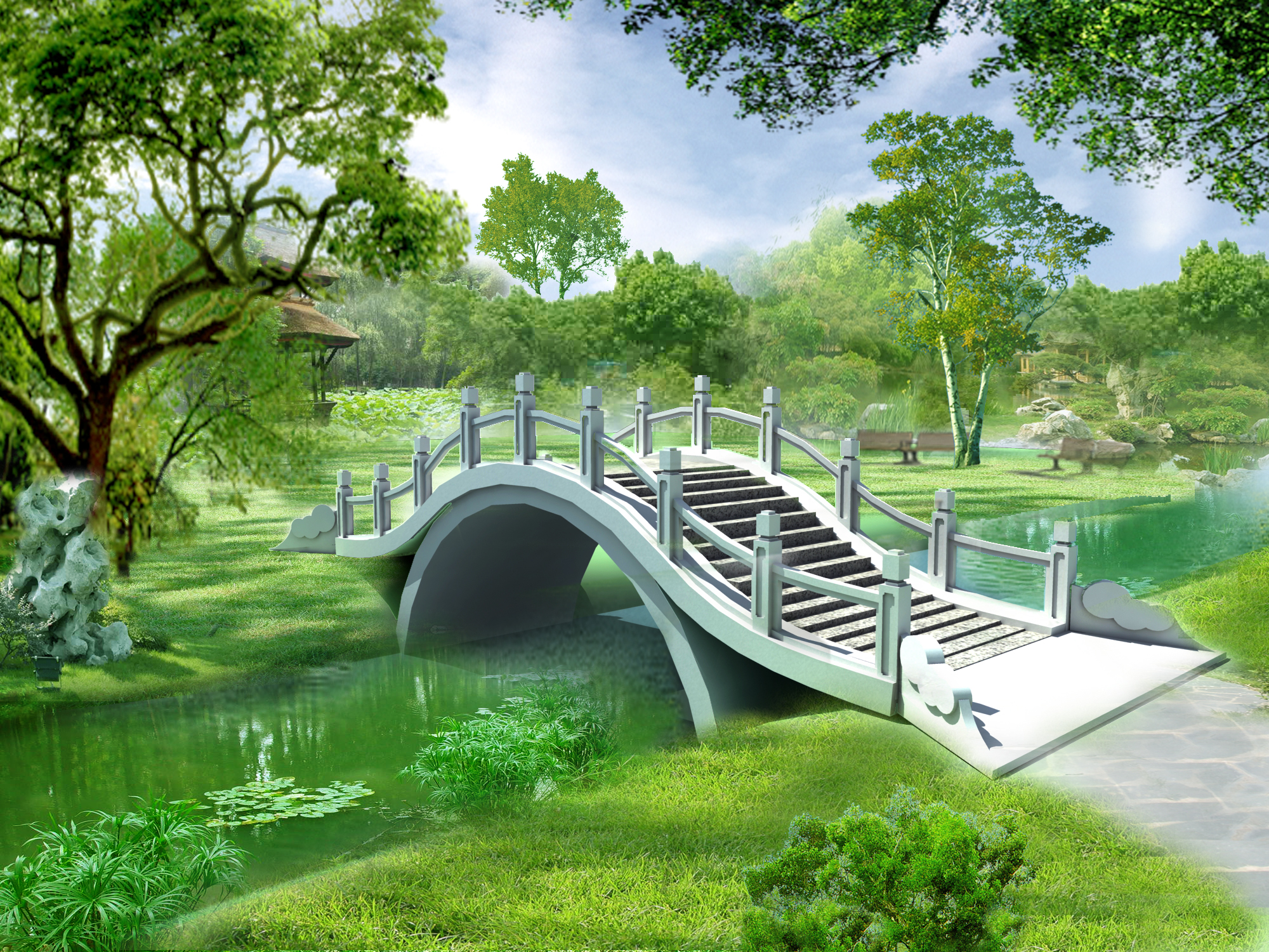 71款园林景观桥单拱桥吊桥仿藤桥木栈道欧式景观桥CAD施工详图