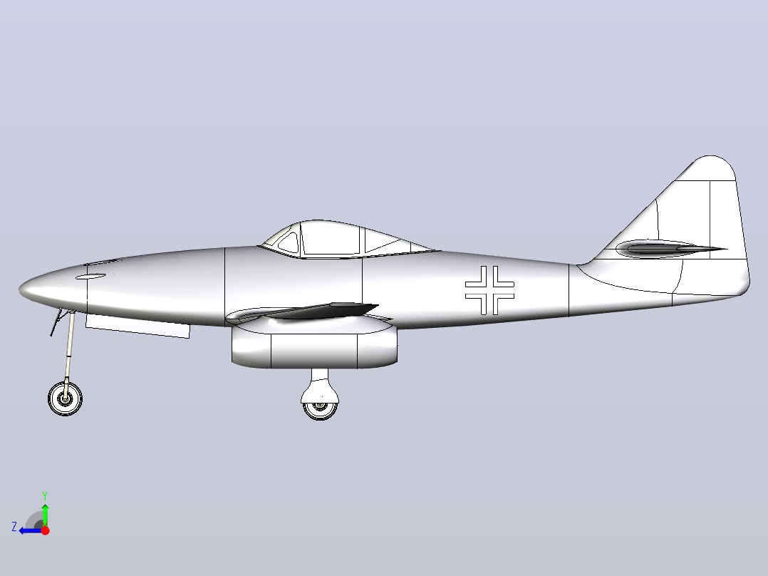 Me 262世界第一架喷气式战斗机造型3D图纸 x_t stl格式右视图