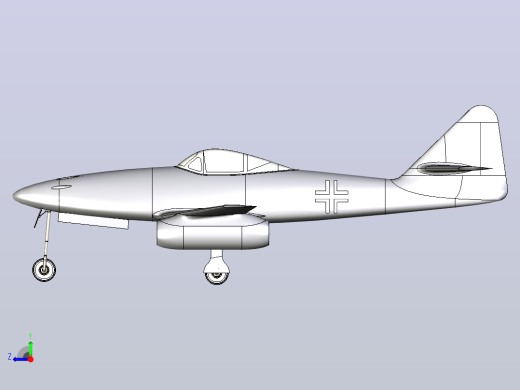 Me 262世界第一架喷气式战斗机造型3D图纸 x_t stl格式右视缩略图
