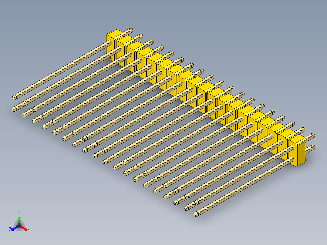 彩色公头100mil（2.54mm）系列-DS1021_yellow_2x19p_100mil_Type43_rev1.0正等轴测图