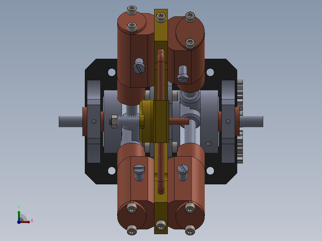 四活塞缸V型蒸汽机four-piston-cylinder-steam-模型格式为 sw前视图