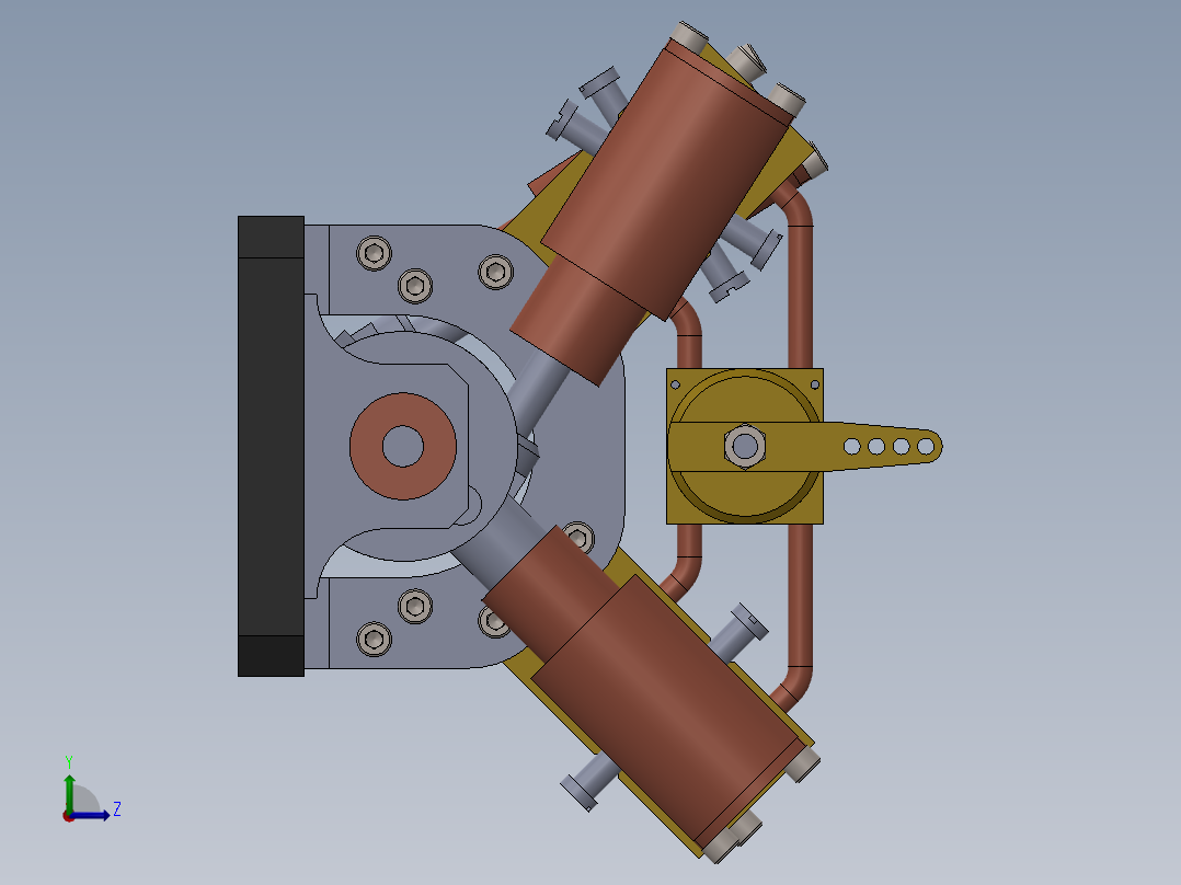 四活塞缸V型蒸汽机four-piston-cylinder-steam-模型格式为 sw左视图