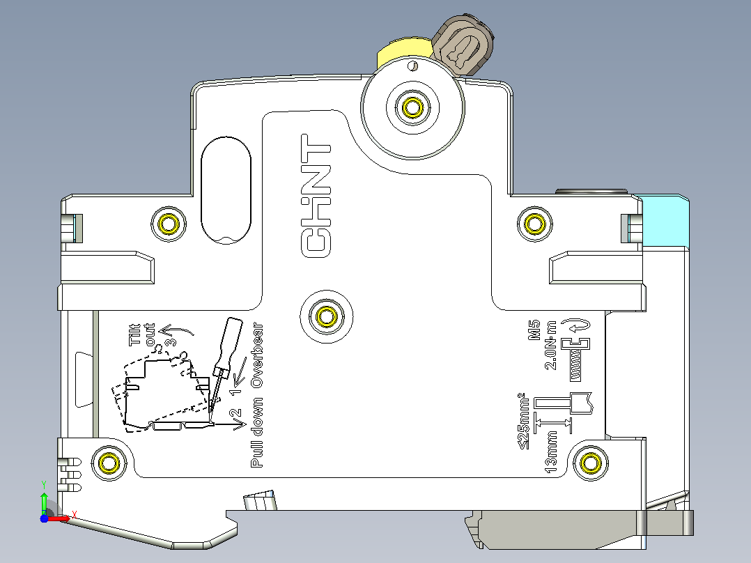 NB8LE-63(6-40A) 1P&amp;N剩余电流动作断路器三维模型202405前视图