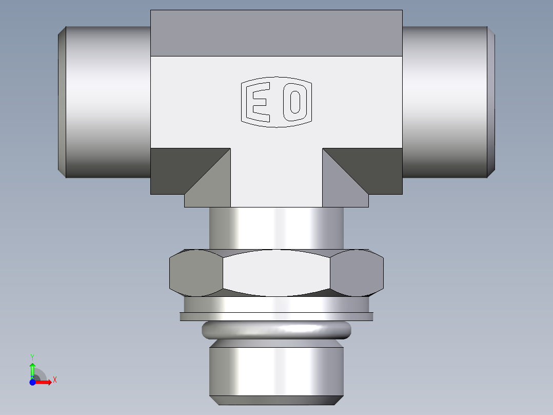 卡套式工业通用硬管接头EO_Adjustable_locknut_branch_tee_TEE12LMOROMDCF前视图