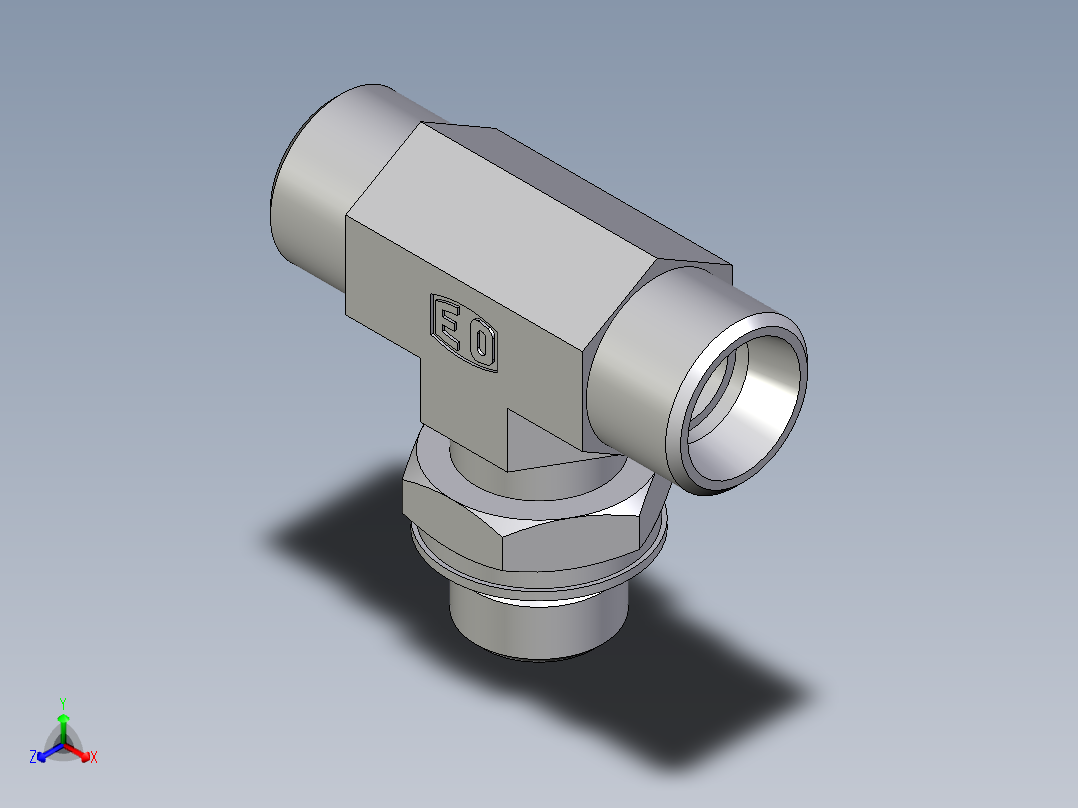 卡套式工业通用硬管接头EO_Adjustable_locknut_branch_tee_TEE12LMOROMDCF正等轴测图
