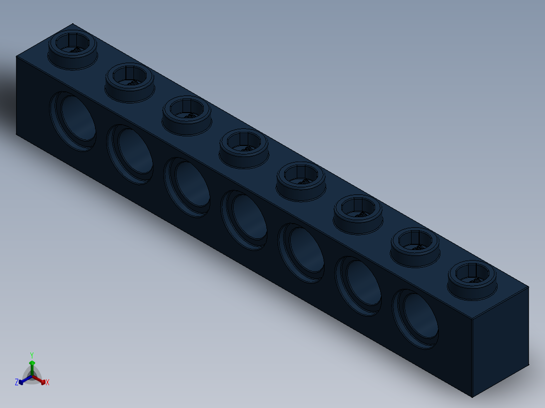 乐高机械组积木（横梁）-4528724 - 3702 Earth Blue Technic Brick 1 x 8 with Holes正等轴测图