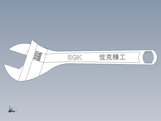 开口活动扳手三维模型前视缩略图