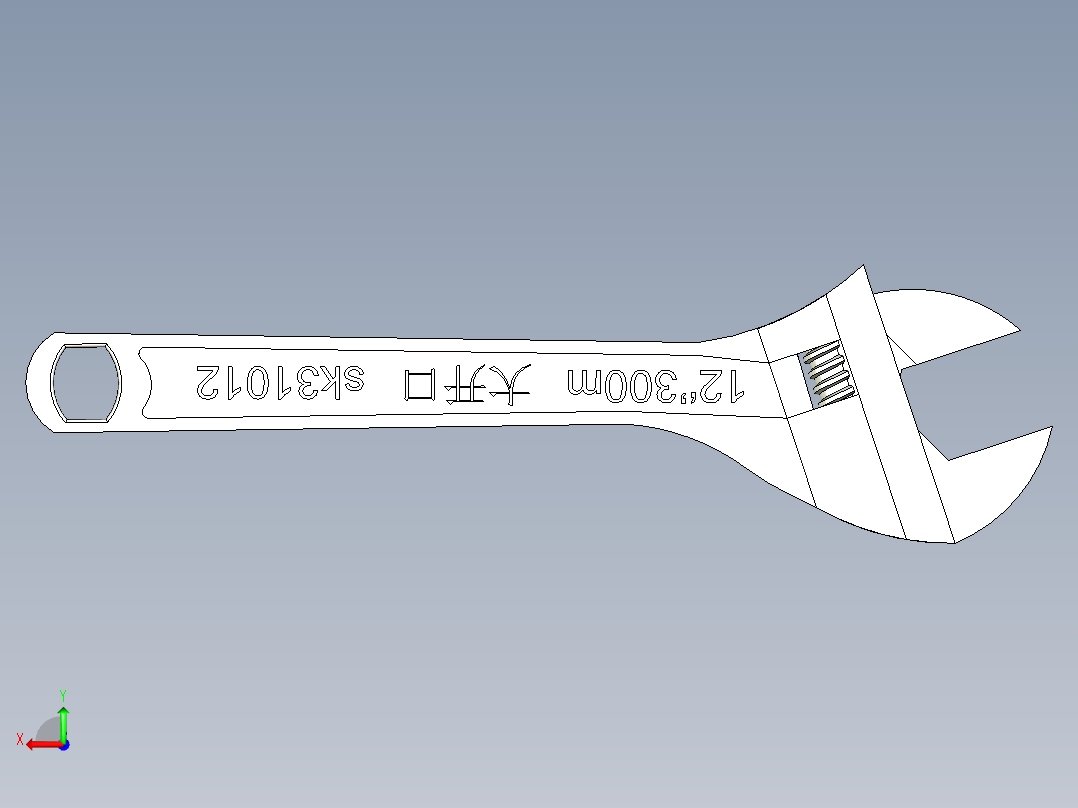 开口活动扳手三维模型后视图