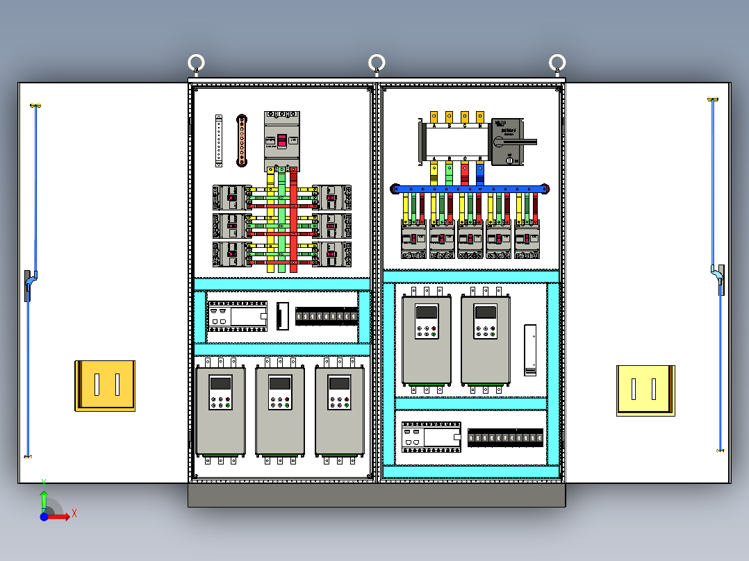 双柜组装630A竖装plc双电源CDQ1S控制柜前视图