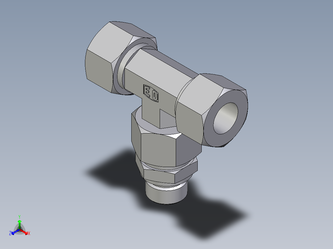 卡套式工业通用硬管接头EO_Assembled_adjustable_standpipe_branch_tee_EVT15LM71正等轴测图