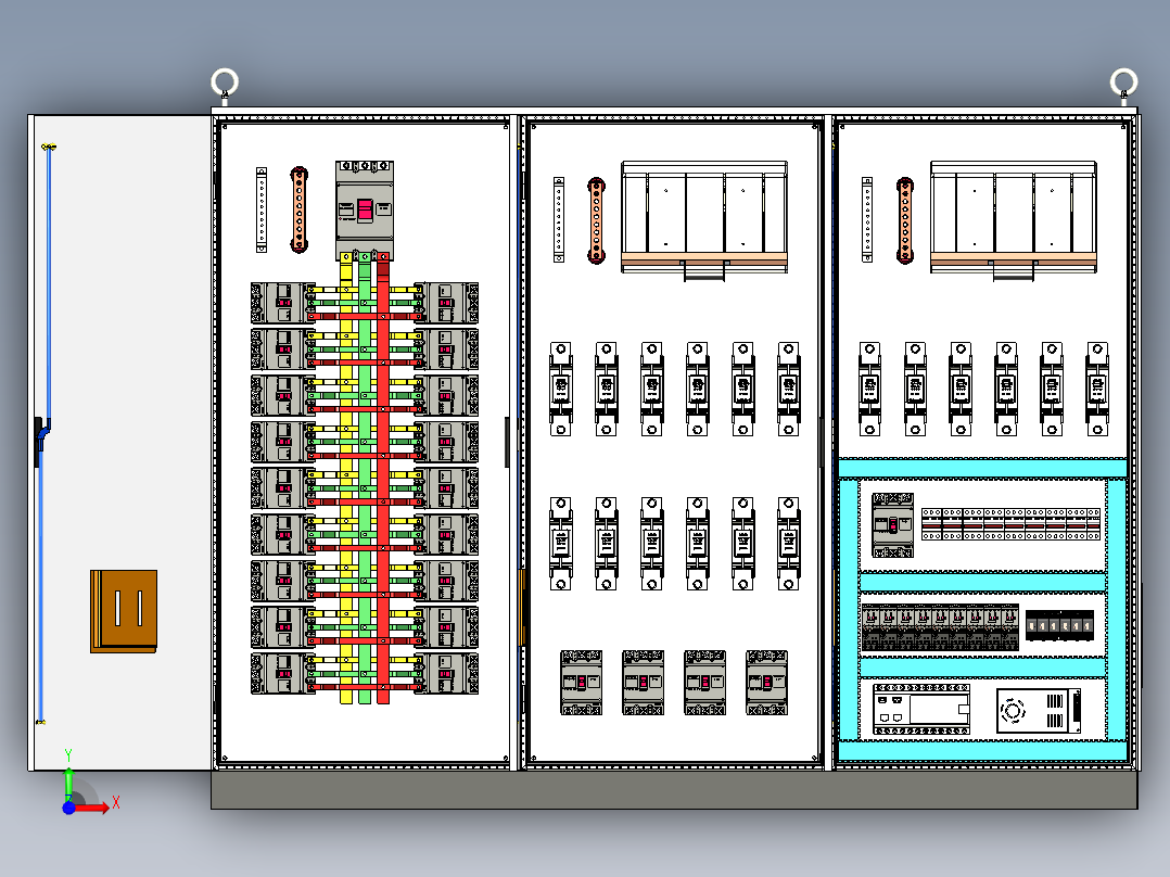 三柜组装630A竖装刀开关plc风机控制柜前视图