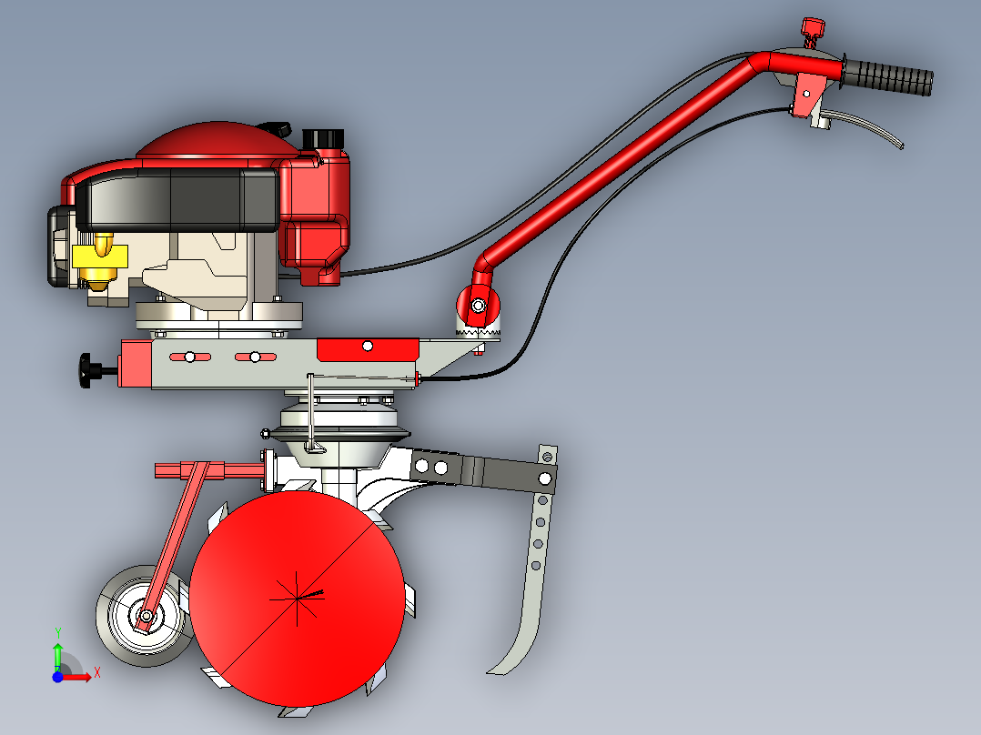 微耕机、旋耕机3D模型前视图