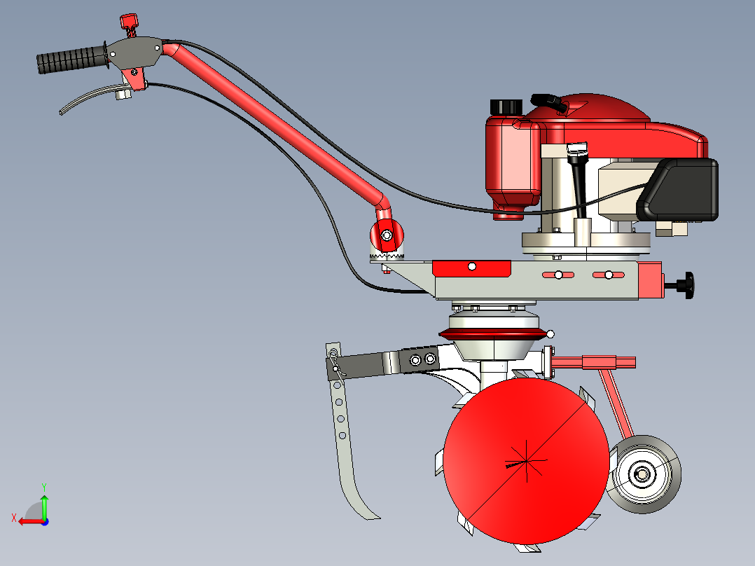 微耕机、旋耕机3D模型后视图