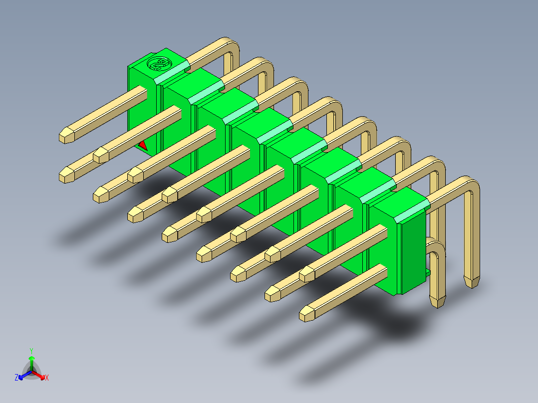 彩色公排针 100mil 2.54mm 系列-DS1022_green_2x08p_100mil_TypeD_rev1.0主视图