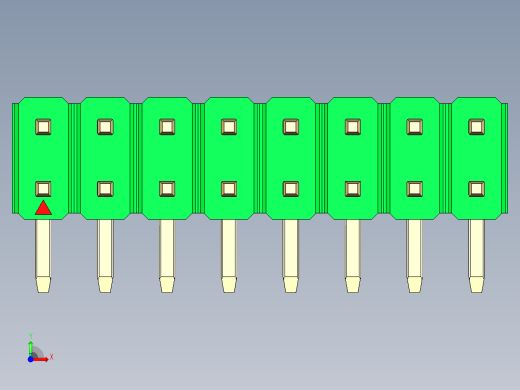 彩色公排针 100mil 2.54mm 系列-DS1022_green_2x08p_100mil_TypeD_rev1.0前视缩略图