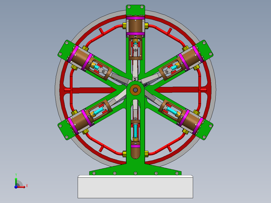 6 缸蒸汽星形发动机6-cylinder-steam-radial-模型格式为 sw前视图