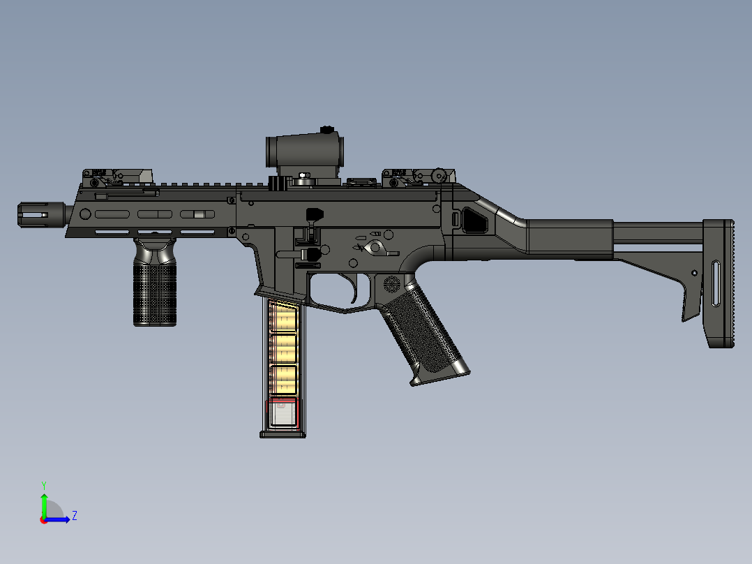 手枪左轮冲锋枪老式狙击步枪设计3D图纸WZ2022 pcc 45 STP左视图