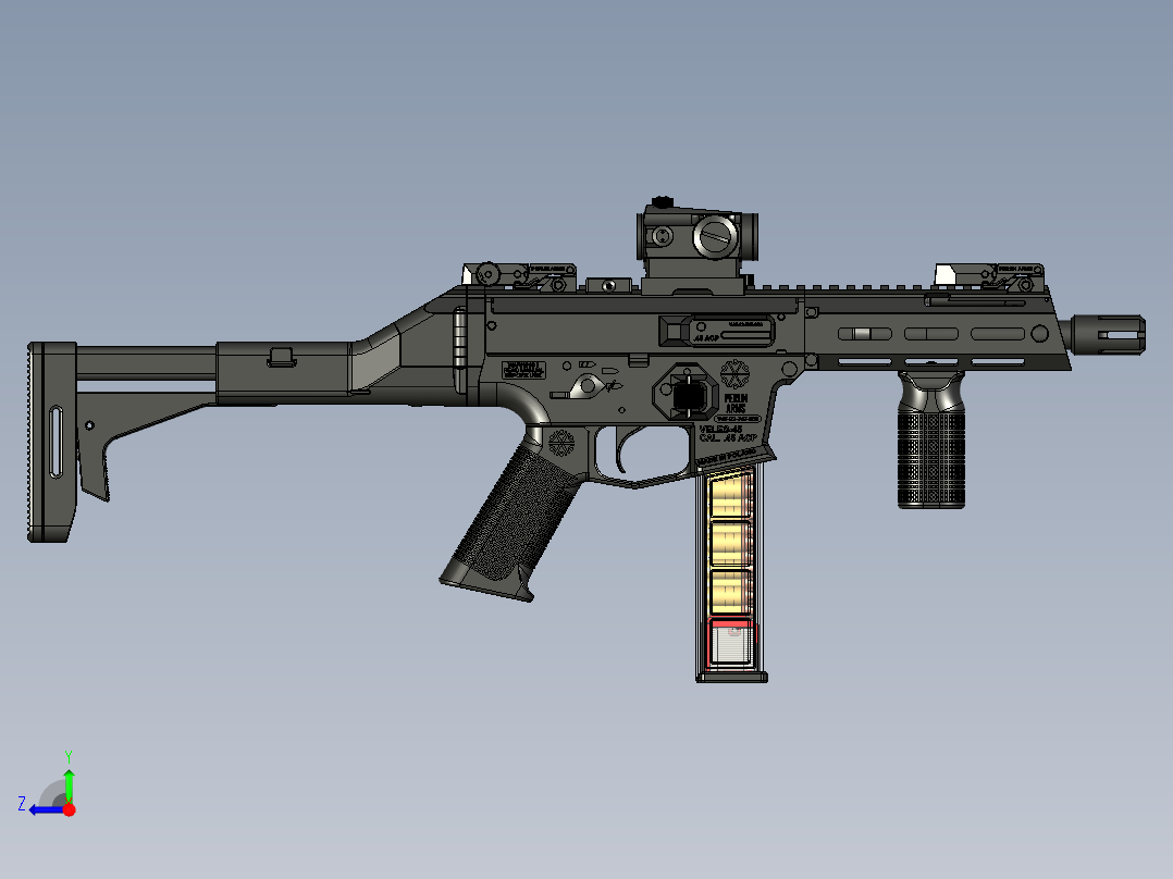 手枪左轮冲锋枪老式狙击步枪设计3D图纸WZ2022 pcc 45 STP右视图