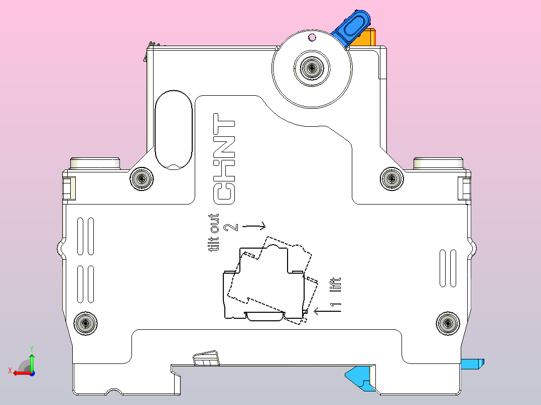 NXBLE-63YH 1P&amp;N剩余电流动作断路器三维模型202404后视图