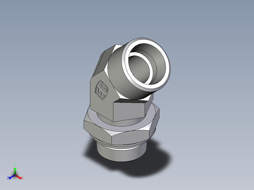 卡套式工业通用硬管接头EO_Adjustable_locknut_45_deg_elbow_VEE20SROMDCF正等轴测图