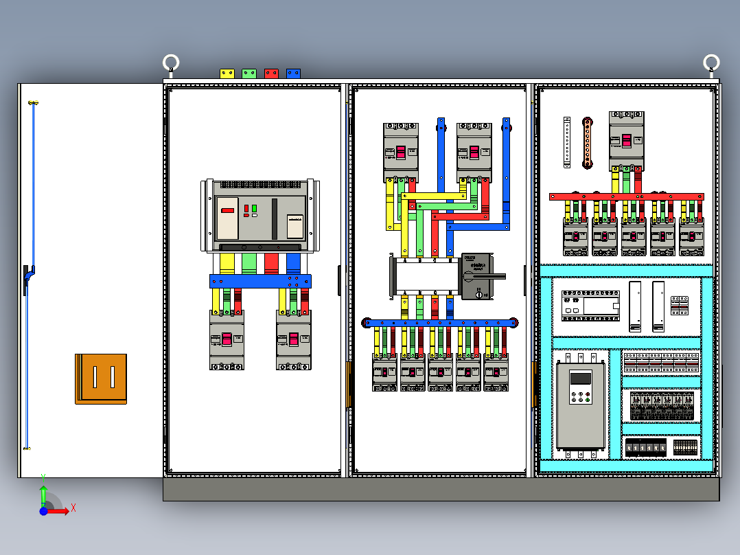 三柜组装万能断路器双电源plc软启动控制柜 55359前视图