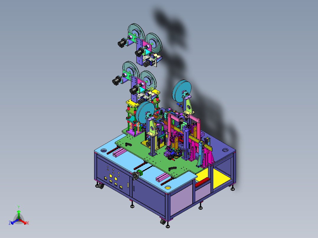手机FFC软排线自动热压裁剪剥皮上锡全自动生产线正等轴测图